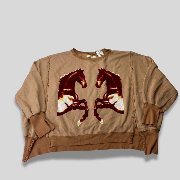 FREE PEOPLE Graphic Camden Mirrored Horses Sweater Size S NWT - Picture 2 of 7